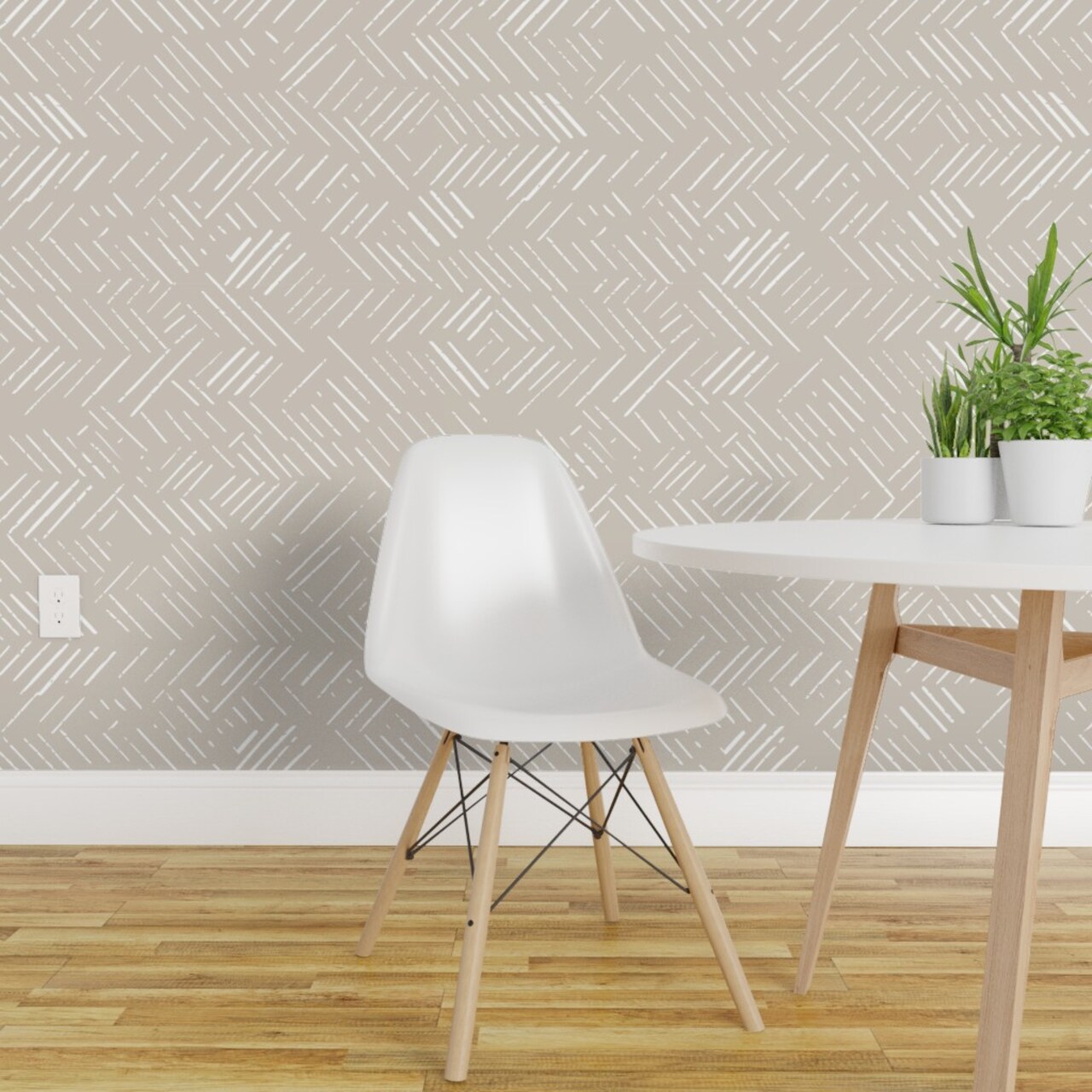 Pre-Pasted Wallpaper 2FT Wide Beige Mudcloth Boho Lines Geometric Farmhouse Coastal Neutral Chevron Custom Pre-pasted Wallpaper by Spoonflower